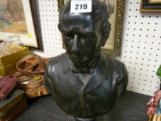 Metallic bust, possibly of a statesman, indistinctly marked