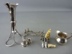Small, possibly Russian silver cream jug, an 800 stamped elephant cane top, a 925 stamped tankard