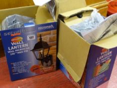 Pair of Micromark Brunel wall lanterns with Microscan 240, Mark II PIR wall lanterns