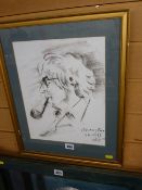 Framed pastel - portrait of a pipe smoking gent, indistinctly signed and dated 26th August 1999
