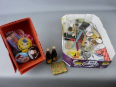 Large collection of button and pin badges, two miniature Guinness bottles, a Victorian white metal