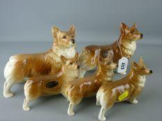 Five Coopercraft pottery corgi dog figurines