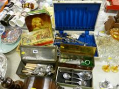 Quantity of EP and other cutlery and a collection of vintage biscuit and other tins