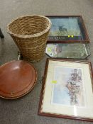 Vintage wall mirror, long handled copper bedwarmer etc