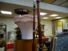 Pair of reproduction mahogany standard lamps with shades