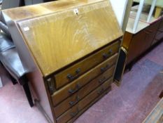 Vintage fall front bureau, a reproduction mahogany magazine table and a wine table