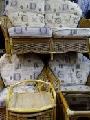 Excellent four piece bamboo and canework conservatory suite with a two drawer bamboo stand