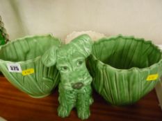 Sylvac pottery terrier no. 1379 and three Sylvac planters