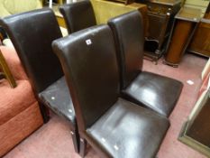Set of four modern leather effect high back dining chairs