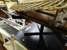 Parker Knoll mahogany side table, vintage trouser press, bamboo wall mirror and a modern leather