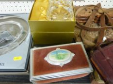 Parcel of mixed items including old pocket Bibles, dressing table items, boxed art engraving plate