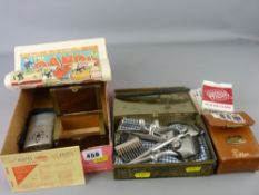 Vintage tin of Home Barber shears, a 1952 copy of The Dandy comic, a vintage hand warmer, a cased