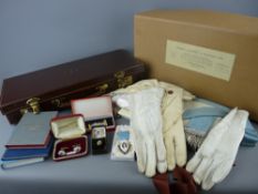 Quantity of Masonic regalia and jewels in a leather case, stamped 'E W S' within a regalia