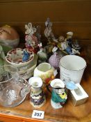 A parcel of figurines and china ornaments including Royal Worcester fruit decorated blush spill