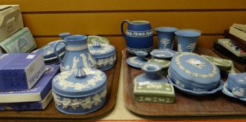 Two trays of various coloured Wedgwood Jasperware Condition reports provided on request by email for