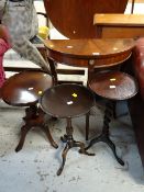 A reproduction half-moon table, two wine tables and a galleried coffee table Condition reports