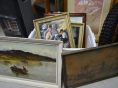 Parcel of framed pictures and prints including oil on canvas of a Scottish Loch scene by BARTLEY