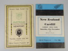 A New Zealand v Cardiff rugby union programme from 1953 & another for Australia v Newport 1947