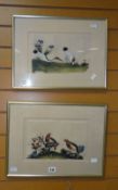 Two framed Oriental paintings on silk of birds and flowers Condition reports provided on request