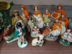 Collection of Staffordshire figures including several Little Red Riding Hood