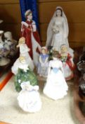 Two Royal Worcester Queen Elizabeth II figurines together with a parcel of seven Royal Doulton