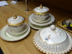 An antique cornflower and rose decorated porcelain part dinner set, probably Staffordshire Condition