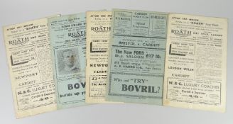Five Cardiff Rugby Football Club programmes from the 1930s / 40s / 50s Condition reports provided on