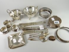 A parcel of silver including sugar basin, ring box, machine turned ash tray, tea knives ETC together