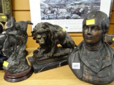 Two reproduction bronzes together with a resin head & shoulders figure figure Condition reports