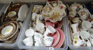 Three tubs containing pottery, commemorative china, teaware ETC Condition reports provided on