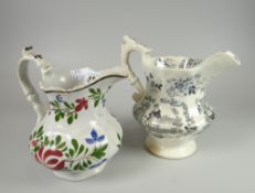 A Glarmorgan pottery transfer jug, marked 'Opaque China' and a Llanelly floral jug Condition reports