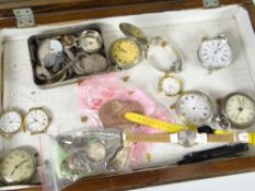 A vintage display cabinet containing collection of wristwatches & watch-parts ETC Condition