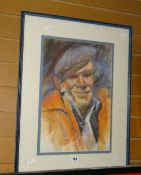 Framed pastel - head and shoulders of a capped farmer, entitled 'Danny The Drover', signed SUE