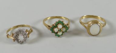 Three various 9ct set dress rings Condition reports provided on request by email for this auction
