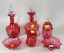 Six items of antique cranberry glass Condition reports provided on request by email for this auction