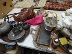 A quantity of mixed items including interesting hoof inkwell, cased flatware, loose cutlery,