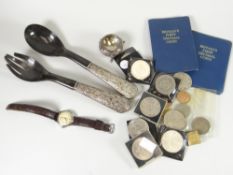 A parcel of coinage, vintage wristwatch & a miniature photo locket in the form of a book Condition