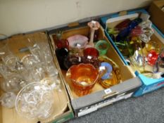 A box of cut glass, Edinburgh crystal tumblers ETC together with a box of coloured antique glass and