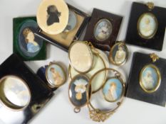 A parcel of antique miniatures and frames for minitatures Condition reports provided on request by