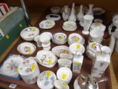 Two trays of various patterned mainly Wedgwood trinket boxes, coasters & bud vases ETC Condition