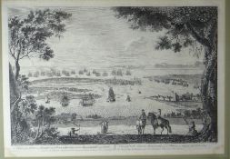 A monochrome Portsmouth harbour with his Majesty's fleet by J BOYDELL engravers, 35 x 49cms