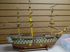 Model of three masted warship together with sundry modelling equipment Condition reports provided on