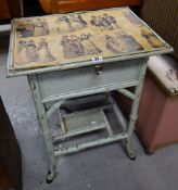 A painted bamboo effect table with transfer top Condition reports provided on request by email for