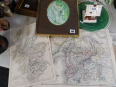 Framed BERYL ROBERTS watercolour of 'Blodeuwydd' and a parcel of loose prints, Welsh maps