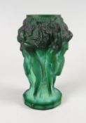A Desna Bohemian green glass jade effect figural vase Condition reports provided on request by email
