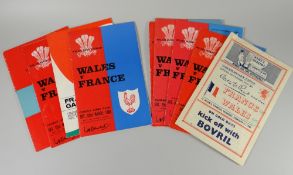 A parcel of rugby union international programmes mainly Wales home and away v France 1948-1974