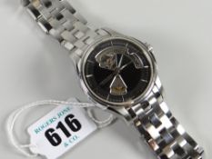 A Hamilton Viewmatic water resistant stainless steel sapphire crystal wristwatch on a stainless