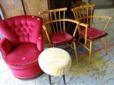 Parcel of assorted chairs to include pair of spindle back armchairs, button backed tub chair and