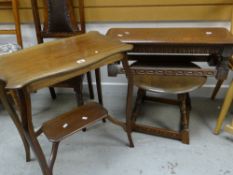Oak circular occasional table together with similar rectangular table and mahogany occasional