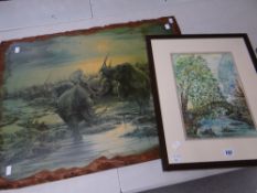 Framed watercolour by TONY PENHALE, entitled 'Bridge Over Troubled Water' together with an animal